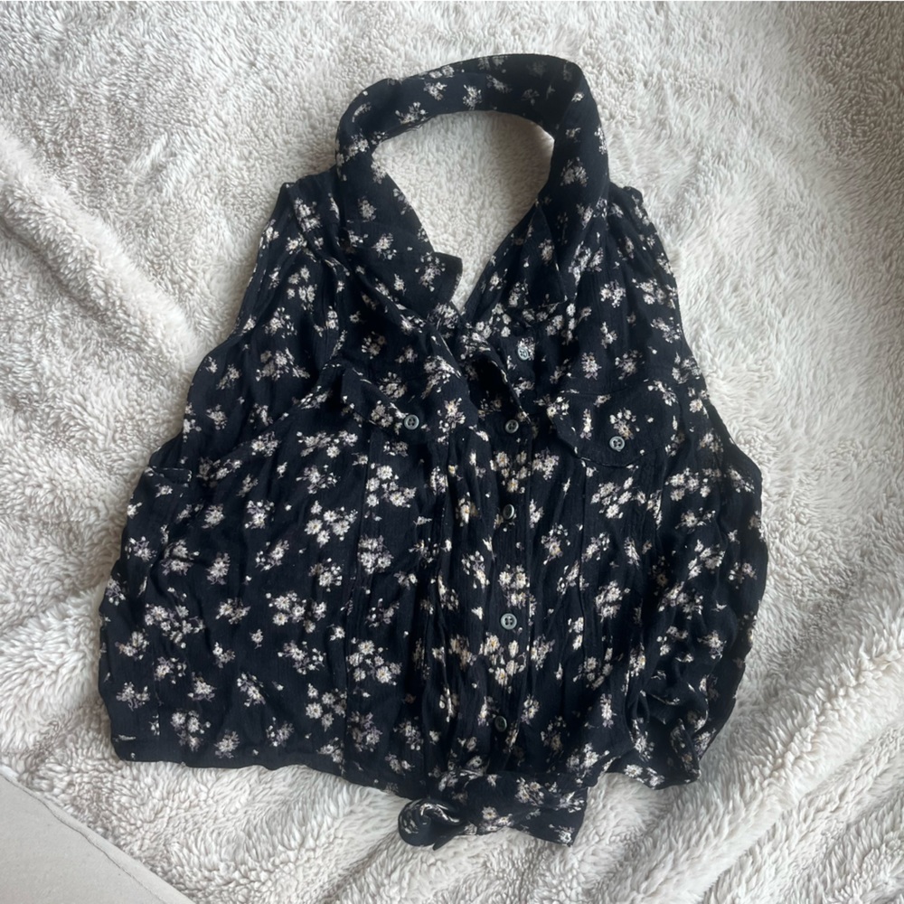 Floral button up tie top